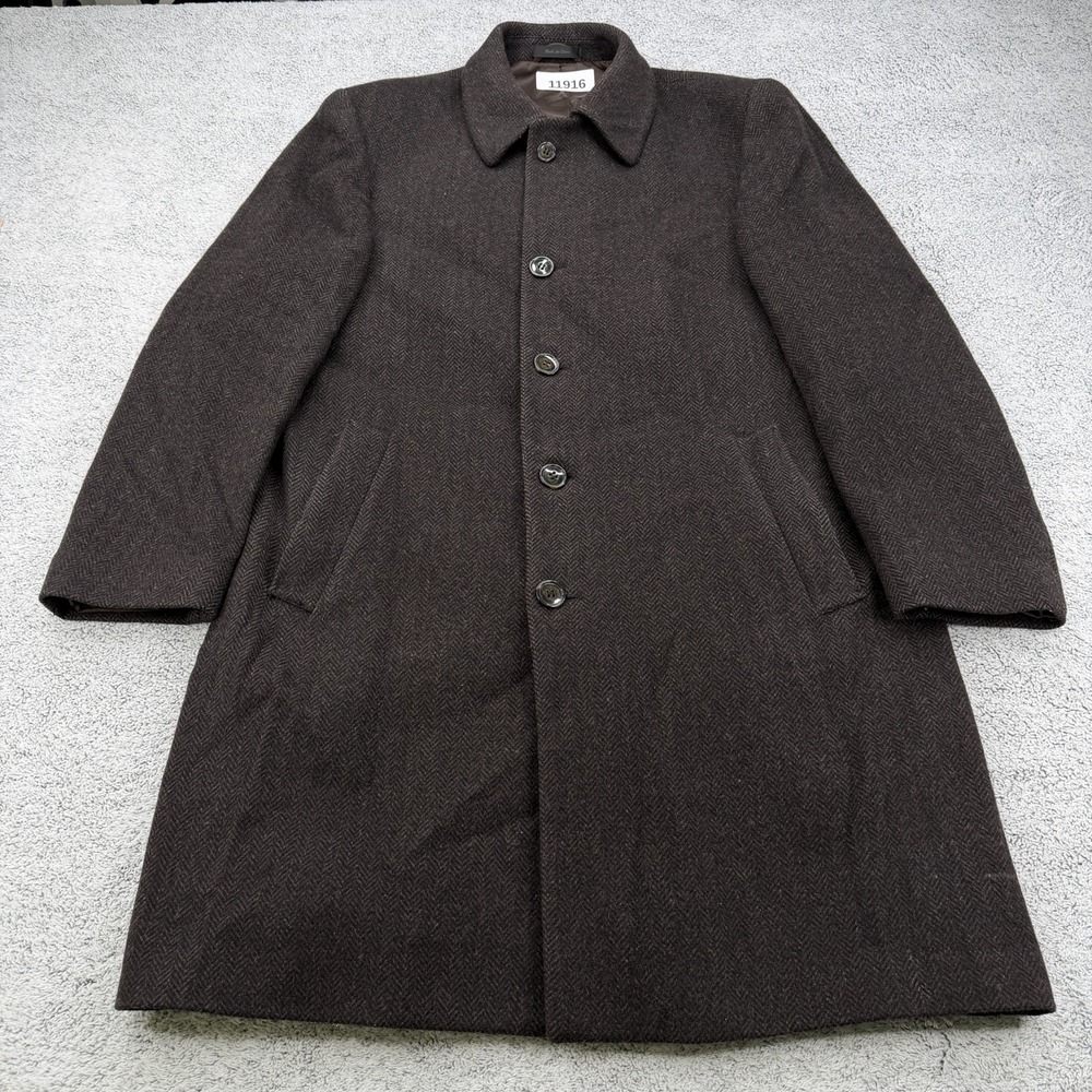 Lauren Ralph Lauren Overcoat Men 42R Brown Herringbone Tweed Wool Cashmere Blend